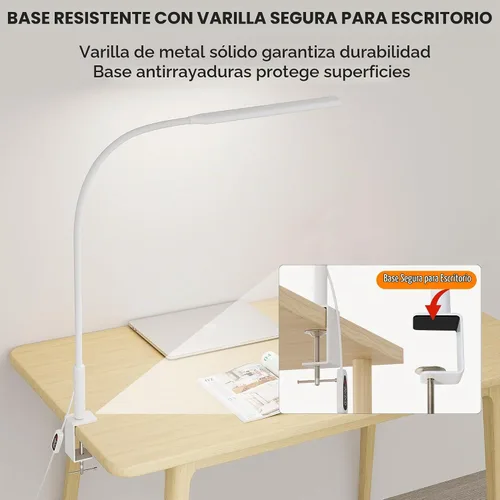 Vista 4 de Lámpara de escritorio con abrazadera para oficina en casa, 3 colores Negro (Black Pro)
