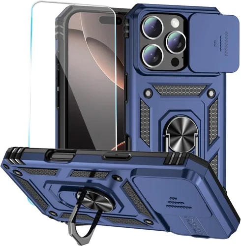 Vista 17 de Funda para teléfono SunStory para iPhone 11 con protector de pantalla HD y cubierta deslizante para la cámara y soporte giratorio con anillo