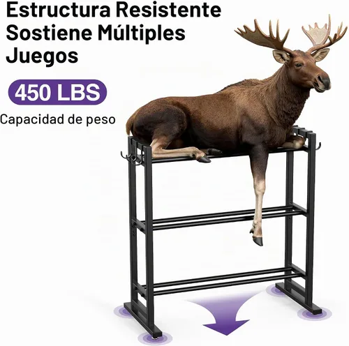 Vista 3 de niffgaff Estante Ajustable de 3 Niveles para Mancuernas con Ganchos, Base Extendida para Almacenamiento de Pesos para Gimnasio en Casa – Soporta