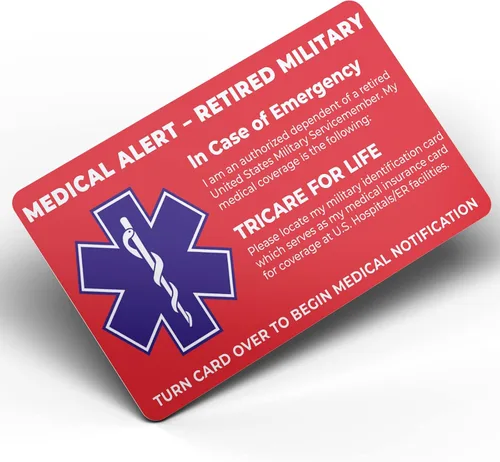 Vista 3 de Tarjeta de alerta médica militar retirada de Estados Unidos - Solo dependientes militares - Información de contacto médico de emergencia