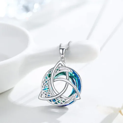 Vista 2 de Midir&Etain Trinity Knot Necklace 925 Sterling Silver Celtic Pendant Moon Jewelry Gifts for Women Hypoallergenic Necklace for Sensitive Neck