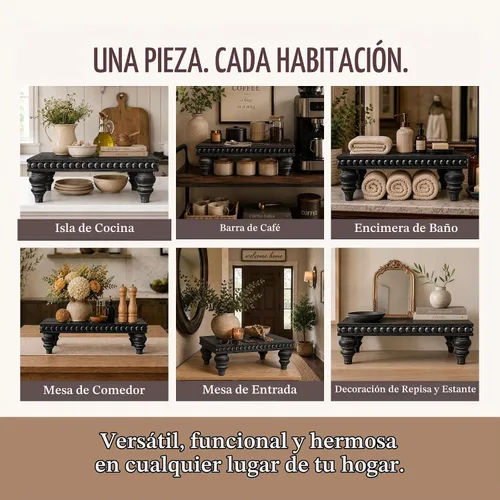 Vista 2 de Felt Creative Home Goods Elevadores decorativos de madera para decoración Soporte de bandeja escalonada Soporte elevador de cuentas de granja