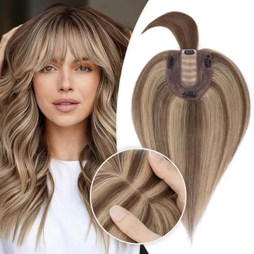 Vista 169 de Rich Choices Pelucas con topper de cabello para mujeres, cabello humano real 100% Remy, sin flequillo, para mujeres con adelgazamiento en la parte