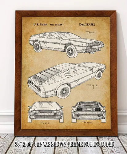 Vista 9 de DeLorean DMC-12 - Patente de automóvil deportivo clásico, auto de película de regreso al futuro, decoración artística de la cueva y el garaje