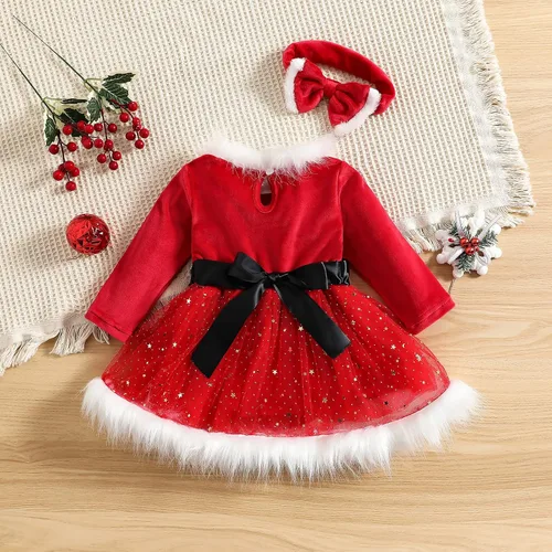 Vista 6 de Vestido de Papá Noel para bebé, vestido de Navidad rojo, disfraz de señora Claus para niñas, vestido de fiesta de Navidad de franela de manga larga