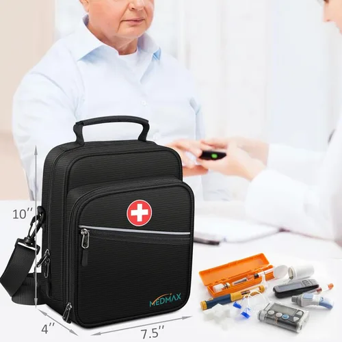 Vista 7 de Estuche de transporte para enfriador de insulina MEDMAX con bolsa de viaje, organizador de suministros de diabetes con correa para el hombro