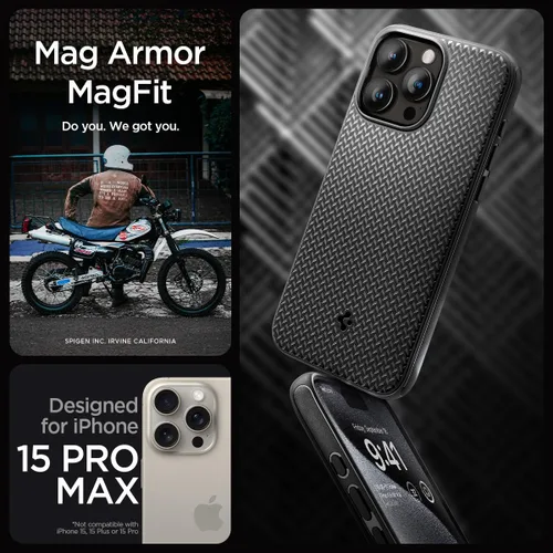 Vista 2 de Spigen Mag Armor MagFit - Funda diseñada para iPhone 15 Pro Max (2023) [protección de grado militar] compatible con MagSafe - negro mate