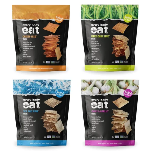 Vista 14 de Every Body Eat Snack Cracker Thins, sin queso, sin gluten, vegano, sin lácteos y sin aceite de semillas, 4 onzas