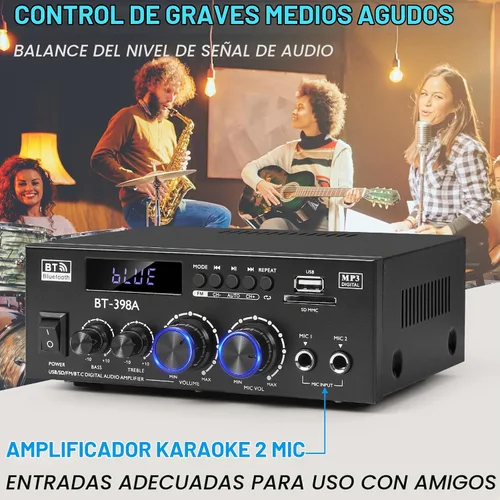 Vista 7 de Romica Amplificador de audio estéreo, 2 canales 450W+450W Bluetooth 5.0 amplificador de potencia de cine en casa con radio FM, USB, SD, entradas