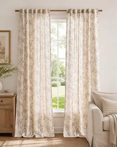 Vista 23 de jinchan Amlie - Cortinas florales de lino de 63 pulgadas de largo para sala de estar, dormitorio, casa de campo, cortinas de decoración de campo
