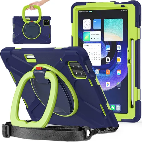 Vista 10 de Funda para Xiaomi Mi Pad 6/Mi Pad 6 Pro, funda resistente a prueba de golpes de 11 pulgadas, soporte giratorio 360, correa de mano, correa de rosado