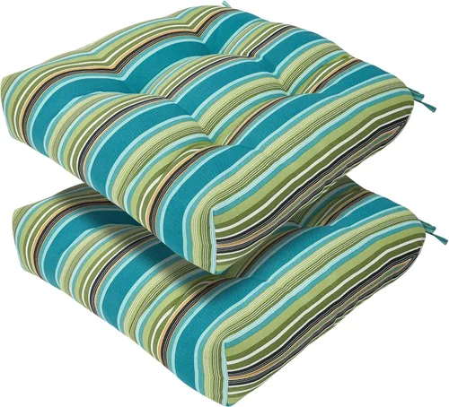 Vista 16 de Magpie Fabrics Juego de 2 cojines de asiento capitoné para exteriores e interiores con lazos, 19 x 19 pulgadas, impermeables, para silla de patio