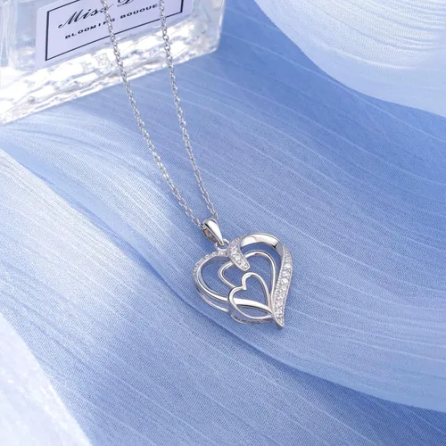 Vista 6 de Regalos para abuela, collar de corazón de plata de ley 925 con relleno de oro blanco de 18 quilates, regalos de cumpleaños de nietos para mujeres