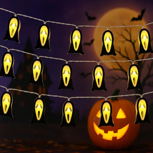 Vista 13 de Guirnalda de luces de Halloween de 10 pies, 20 luces LED, funciona con pilas, para decoración de fiesta de Halloween