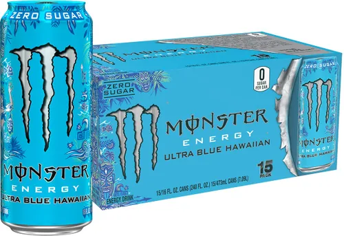 Vista 10 de Monster Energy Ultra Red White & Blue Razz, bebida energética sin azúcar, 16 onzas (paquete de 15)