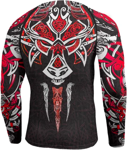 Vista 3 de 365CUSGIFTS - Camiseta de compresión Viking de manga larga para capa base, ajuste de rendimiento, MMA BJJ, tela elástica