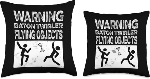 Vista 3 de Warning baton twirler flying objects majorette practise Throw Pillow