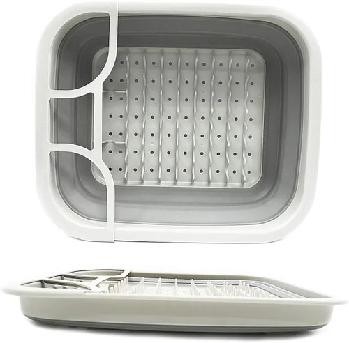 Vista 4 de SAMMART Escurridor de platos plegable con tabla escurridora, juego de escurridor plegable, organizador de vajilla portátil, bandeja