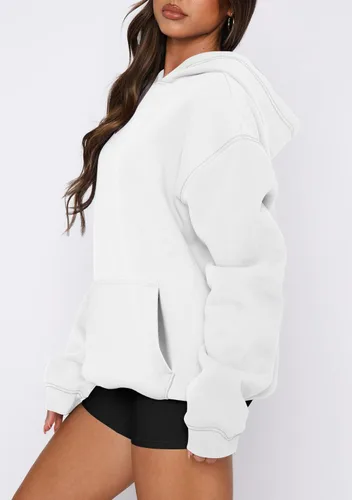 Vista 98 de onlypuff Sudadera casual con capucha para mujer, de manga larga, con bolsillo de canguro, hombro caído