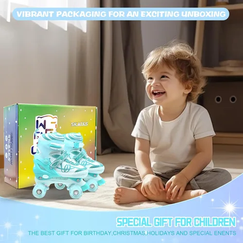 Vista 7 de Patines para niños y niñas con detalles de purpurina, patines de diseño musical para exteriores con ruedas iluminadas, patines ajustables para niños
