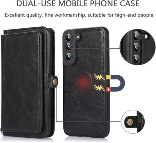 Vista 3 de Asuwish Funda de teléfono para Samsung Galaxy S22 Plus S22+ 5G Wallet Funda desmontable con protector de pantalla de vidrio templado y soporte