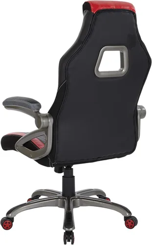 Vista 9 de OSP Home Furnishings Race Car - Silla ajustable para juegos, cuero consolidado gris carbón con detalles rojos