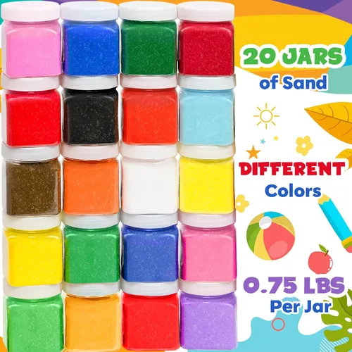 Vista 2 de Arena para arte de arena [20 colores: 15 libras] Arenas de colores a granel, deliciosas arenas divertidas para manualidades, fiestas, niños, bonitas