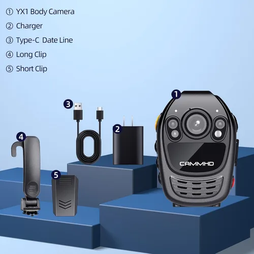 Vista 4 de CAMMHD YX1-64G 2K/1440P Cámara Cuerpo Soporte Video Audio Imagen, Batería 3500mAh Trabajo 12hrs, Visión Nocturna y Pantalla 2.0IN Fácil