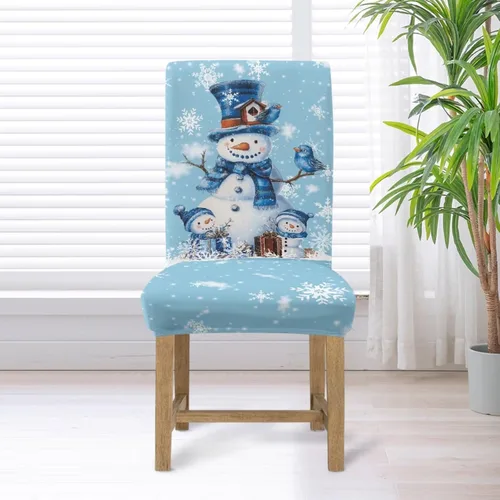 Vista 6 de Rnyleeg Fundas de silla de Navidad para sala de estar, diseño de muñeco de nieve azul, estampado de pájaros, fundas para sillas de comedor, 1