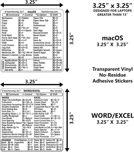 Vista 2 de TEACHUCOMP Adhesivo de atajos de teclado para Mac OS Plus, Microsoft Word y Excel (para Mac/MacBook), ayuda de entrenamiento, hoja de trucos
