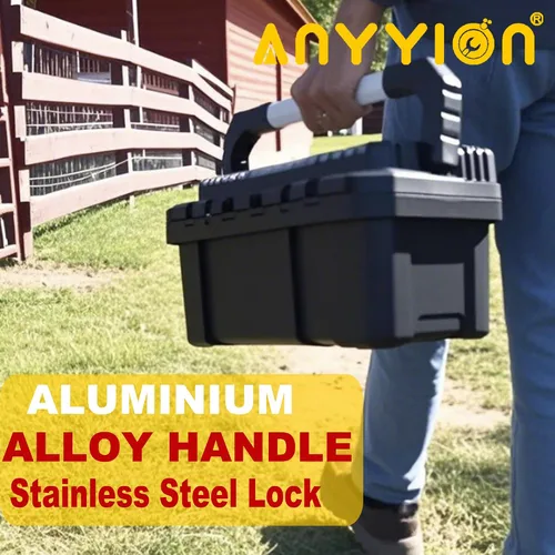 Vista 5 de Anyyion Caja de herramientas de 19 pulgadas con bandeja extraíble, verdaderamente fuerte y duradera para almacenamiento de manualidades, hogar