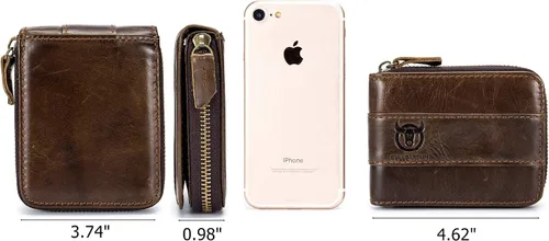 Vista 2 de Cuero auténtico hombres billetera cremallera RFID bloqueo vintage billeteras billeteras billeteras