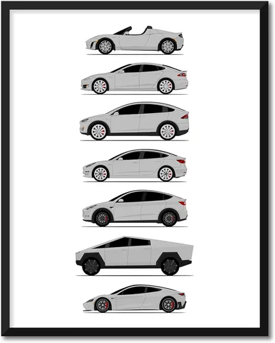 Vista 10 de Custom Car Posters Póster hecho a mano compatible con Tesla Generations e impresión de Roadster, Model S, Model X, Model 3, Model Y, Cyber Truck