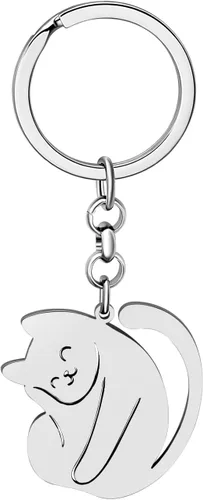Vista 2 de Llavero de acero inoxidable chapado en oro con bonito diseño de gato, regalo para mujeres y niñas, llavero para coche, monedero, llaves, accesorios