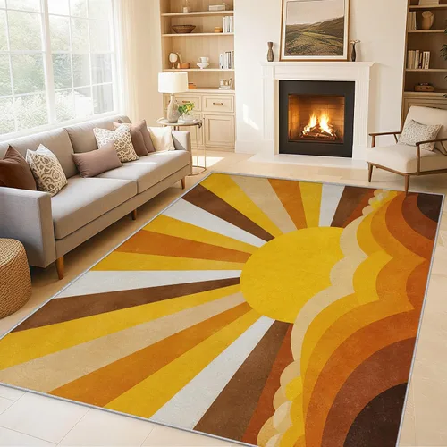 Vista 11 de 2x3 Retro Wavy Throw Rugs for Entryway, Washable Mid Century Modern Pattern Indoor Door Mat, Bedroom Kitchen Entrance, Non Slip Soft Thin, Abstract