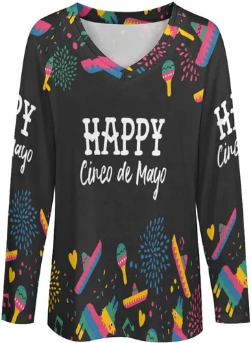 Vista 4 de Cinco De Mayo Mexican Fiesta 2023 - Camiseta de manga larga con cuello en V para mujer