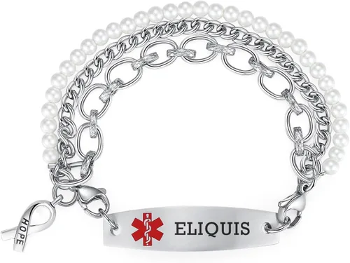 Vista 73 de Brazaletes de alerta médica ajustables de 7.5" a 9" para mujer/hombre, de acero inoxidable, intercambiables Cadena de bloque
