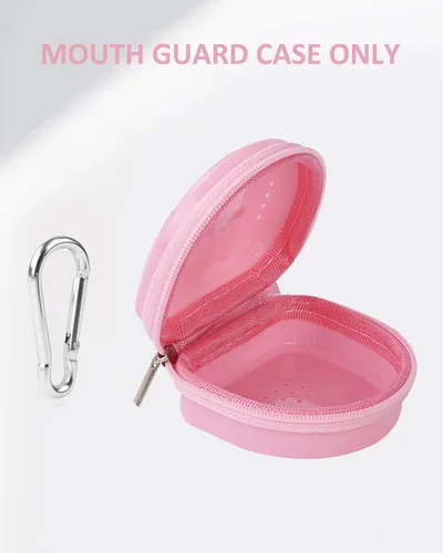 Vista 8 de Funda protectora bucal con cremallera, funda de transporte portátil para fútbol juvenil, protector bucal transpirable con clip de escalada