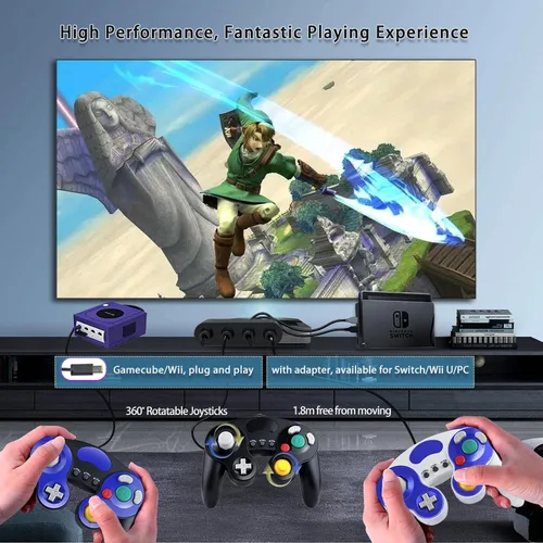 Vista 5 de XIKAYADA Gamecube Controller, Upgraded TURBO & HD Vibration Function, Wired Game Controller for Wii & GC, Double Color Design Style Classical