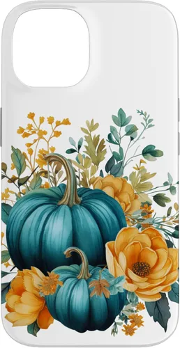 Vista 4 de iPhone 16 Teal Autumn Pumpkin Floral Fall Harvest Foliage Case