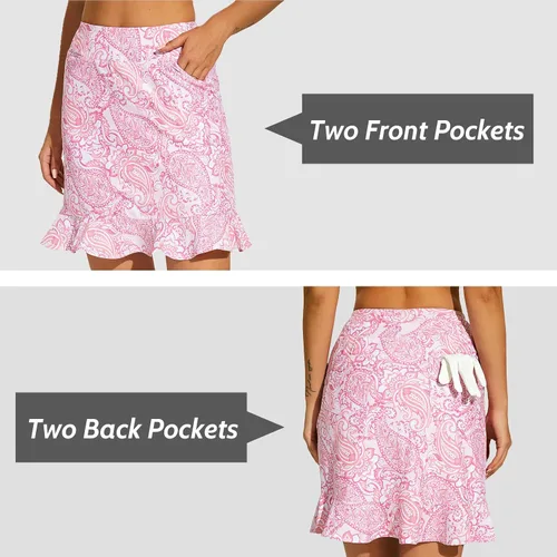 Vista 5 de M MOTEEPI Faldas de golf con volantes hasta la rodilla para mujer de 20 pulgadas con bolsillos, pantalones cortos elegantes y casuales para el verano