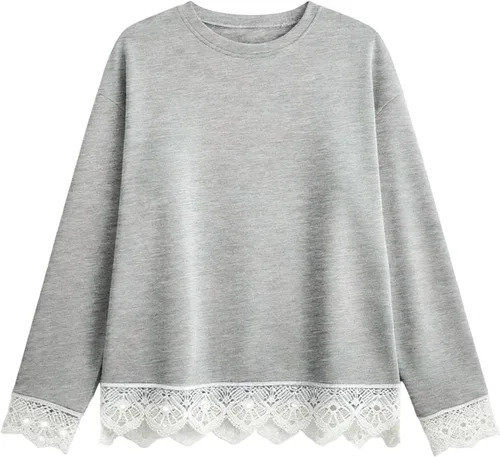 Vista 4 de Fall Sweatshirts for Women Crewneck Scalloped Lace Trim Cute Pullover Tops Lightweight Long Sleeve Polka Dot Sweatshirt,Oversized Leopard Print A