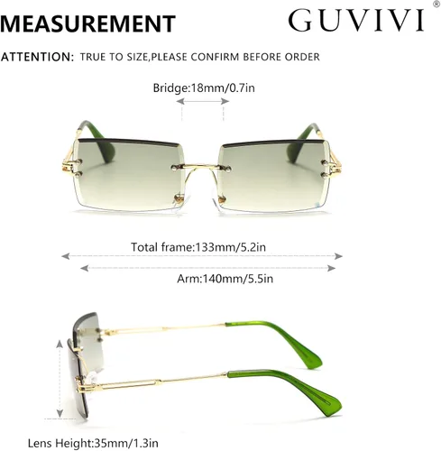 Vista 5 de GUVIVI Gafas de sol rectangulares sin montura para mujeres y hombres pequeñas cuadradas de moda de colores de los años 90 gafas unisex