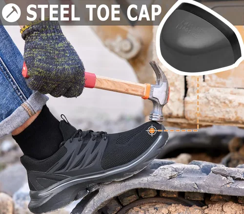 Vista 2 de Zapatos deportivos con punta de acero para hombre, zapatos de trabajo ligeros, antideslizantes, zapatos de seguridad de construcción indestructible