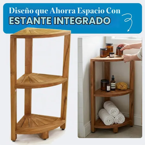 Vista 4 de AquaTeak Kai™ Petite - Soporte de almacenamiento de ducha de esquina de teca