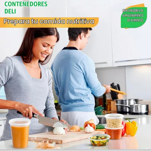 Vista 5 de [80 juegos combinados] Contenedores de almacenamiento de alimentos con tapas, 8 oz, 16 oz, 32 oz, recipientes de plástico para delicatessen