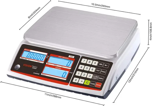 Vista 5 de VisionTechShop TVC-6 Báscula de conteo para piezas y monedas, Lb/Kg conmutable, capacidad de 6 libras, legibilidad de 0.0002 libras