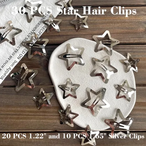 Vista 5 de 30 piezas de pinzas para el cabello con forma de estrella, 20 piezas de pinzas de 1.22" y 10 piezas de pinzas de 1.65", accesorios para el cabello