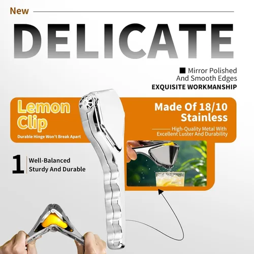 Vista 2 de Exprimidor manual de limón de acero inoxidable duradero, exprimidor de cítricos de mano para una extracción eficiente del jugo de limón, lima