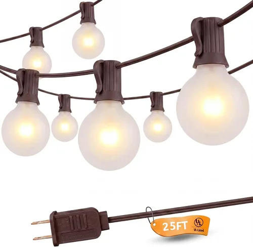 Vista 6 de SUNSGNE Guirnalda de luces de patio G40 impermeable de 100 pies para exteriores con 105 bombillas Edison transparentes, luces de globo para 24.9 ft